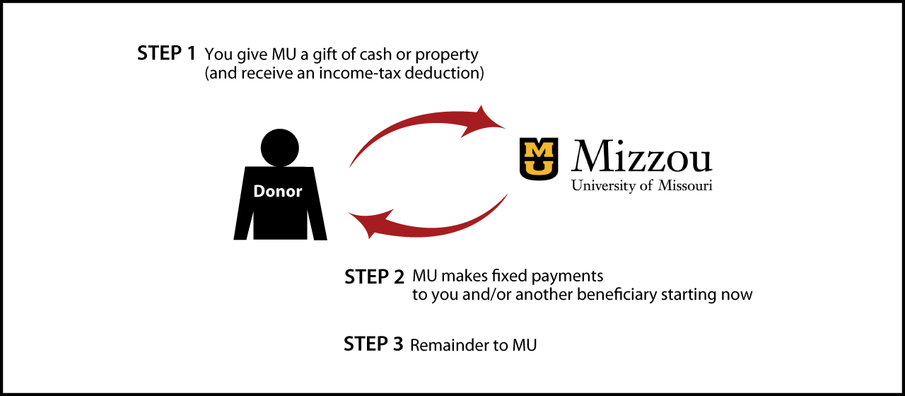 Immediate-Payment Charitable Gift Annuity Diagram. Description of image is listed below.